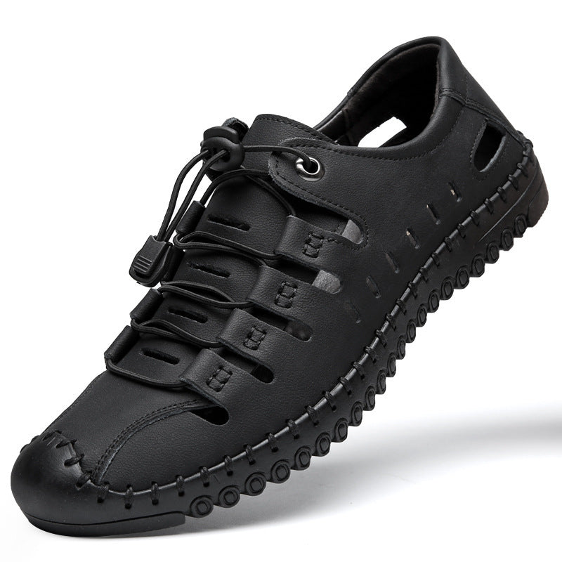 🌟👞 【39-44】Sandale de plajă bărbătești din piele naturală, cu vârful închis și gol, de vară.