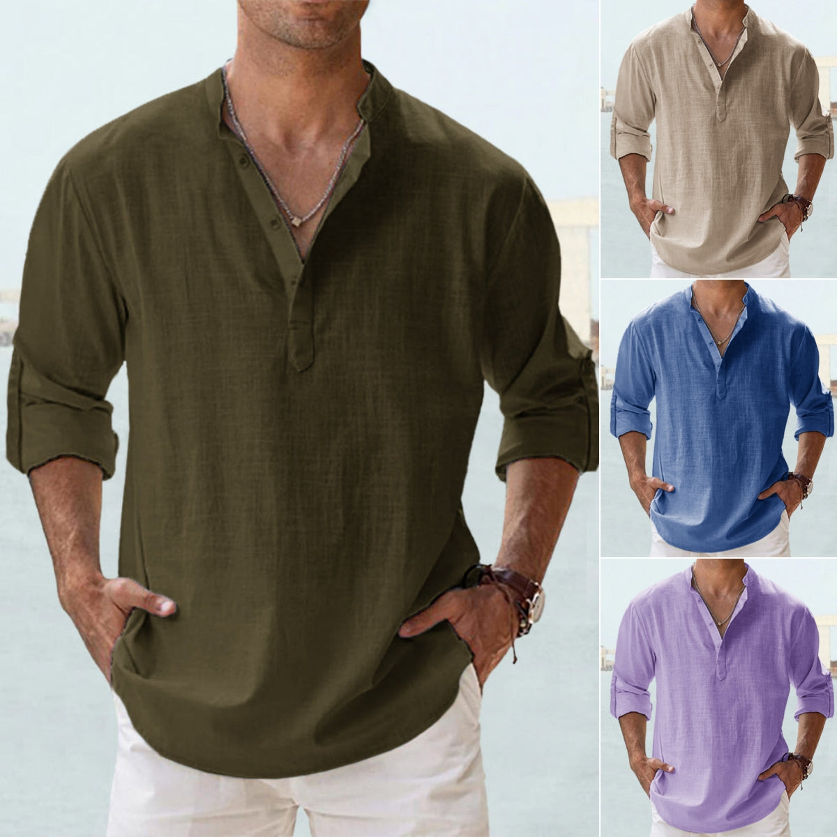 🔥【S-5XL】Camisa informal de manga larga de algodón y lino para hombre