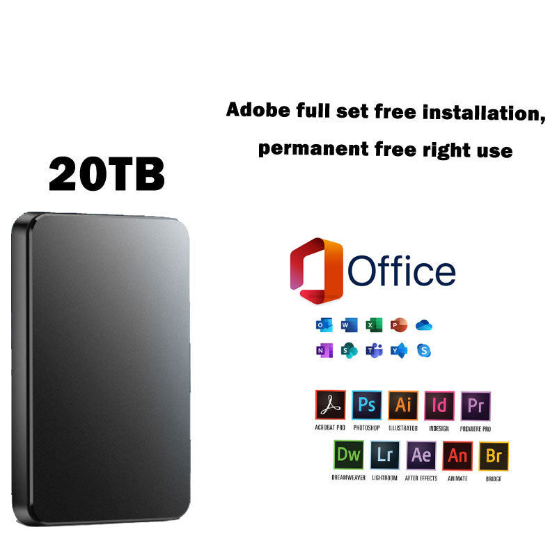【Promoción del último día 50%OFF】Disco duro móvil de gran capacidad de 20TB + Office original gratis + Adobe