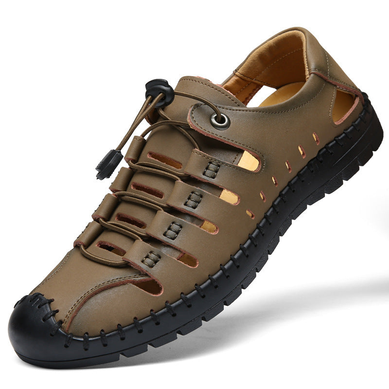 🌟👞 【39-44】Sandale de plajă bărbătești din piele naturală, cu vârful închis și gol, de vară.