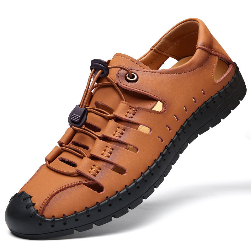 🌟👞 【39-44】Sandale de plajă bărbătești din piele naturală, cu vârful închis și gol, de vară.
