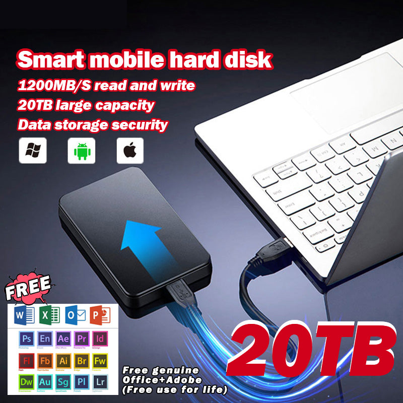 【Promoción del último día 50%OFF】Disco duro móvil de gran capacidad de 20TB + Office original gratis + Adobe