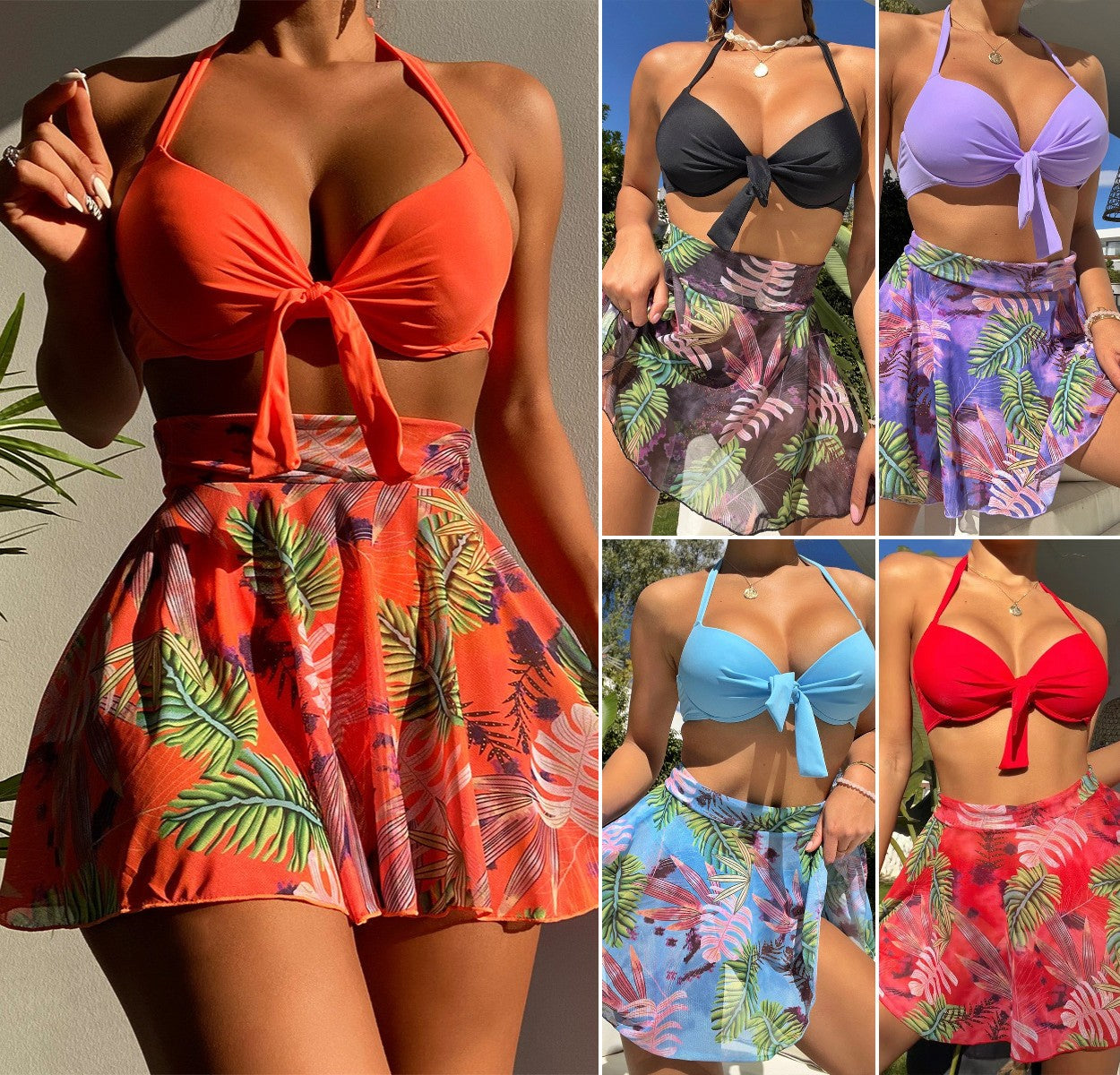 🏊👙🌴2025 costum de baie sexy din trei piese pentru femei, rochie de plajă cu imprimeu