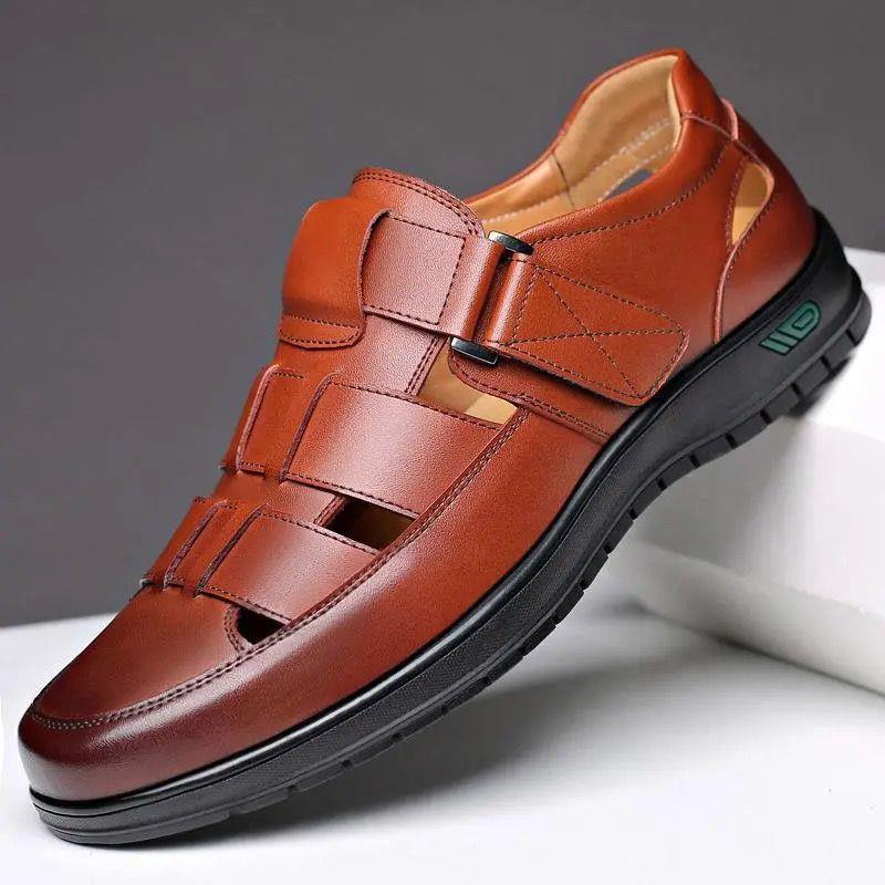 👞👞【38-44】2025 Vară Sandale Bărbați Piele de vacă Respirabil Hollow Anti-alunecare Casual_3989641