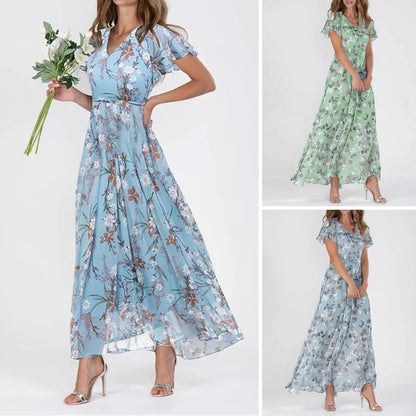 🔥【Timp limitat la jumătate de preț】💖👗【S-3XL】2025 Rochie la modă, cu decolteu în V, cu mâneci scurte și talie de șifon