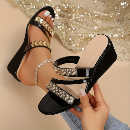 🔥✨【Ograniczona ilość】【36-42】✨🌈Nowe modne, wykwintne, błyszczące, damskie kapcie z kryształkami, eleganckie i urocze