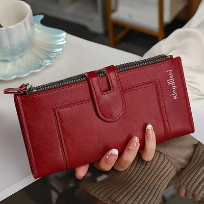 👜 [Reducere pe timp limitat]Portofel retro pentru femei din piele naturală, cu slot pentru mai multe carduri, cu fermoar dublu
