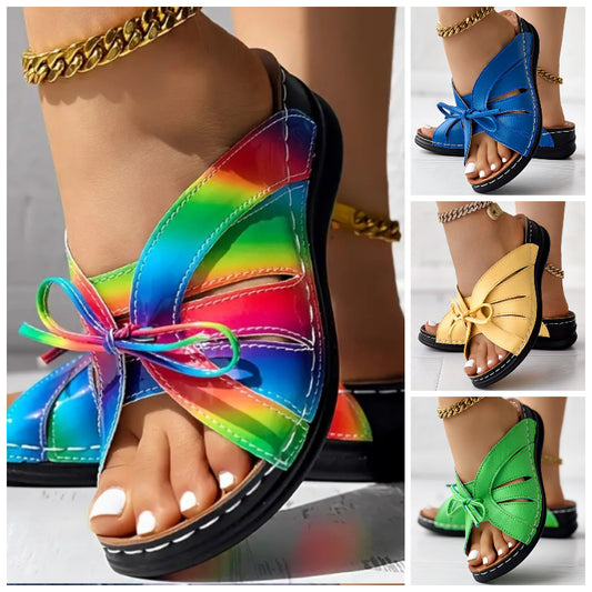 🔥🔥Sandale elegante de damă cu bowknot peep toe slide - slip-on confortabile în aer liber cu suport pentru arc și spate cu bretele