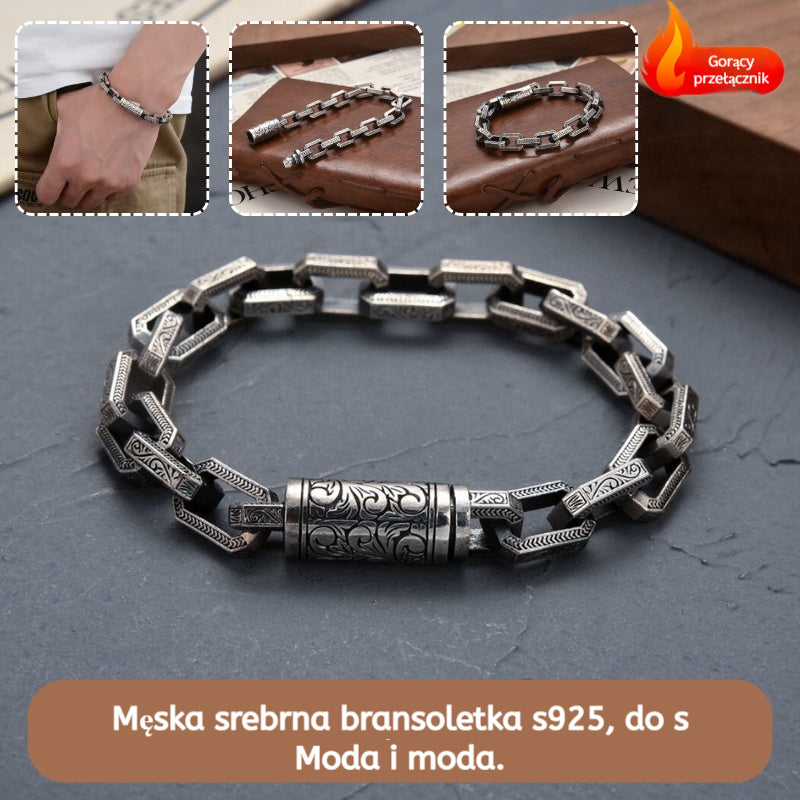 ✨【Fabricată din argint sterling】Brățară de argint S925 pentru bărbați, cu mărgele răsucitoare