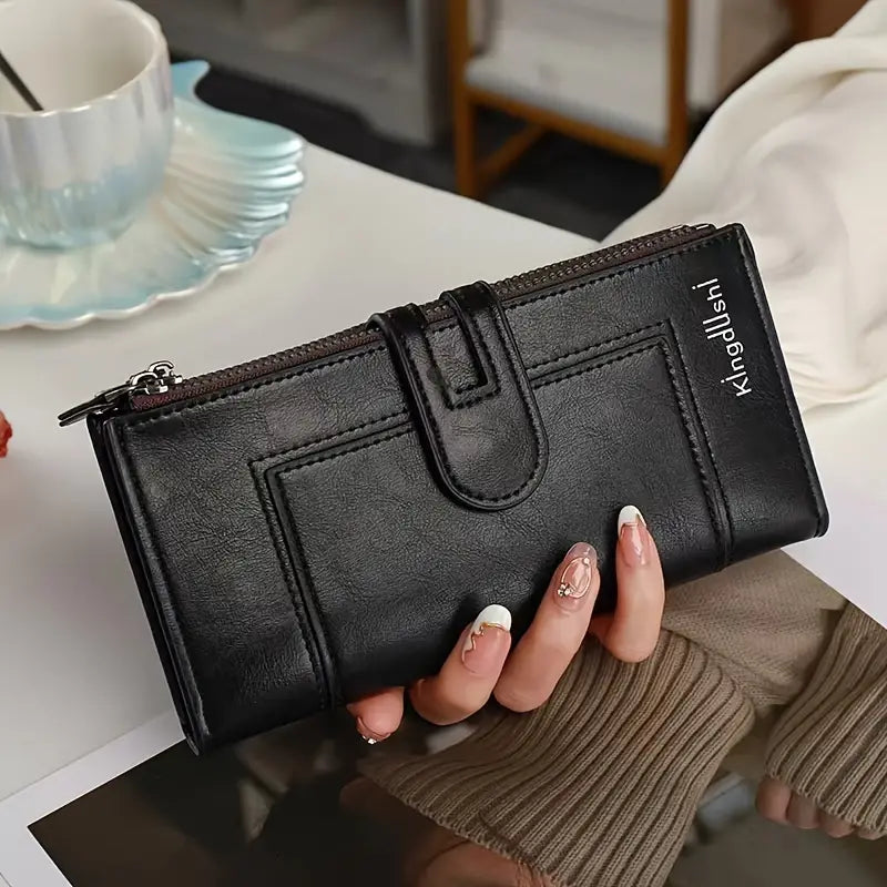 👜 [Reducere pe timp limitat]Portofel retro pentru femei din piele naturală, cu slot pentru mai multe carduri, cu fermoar dublu