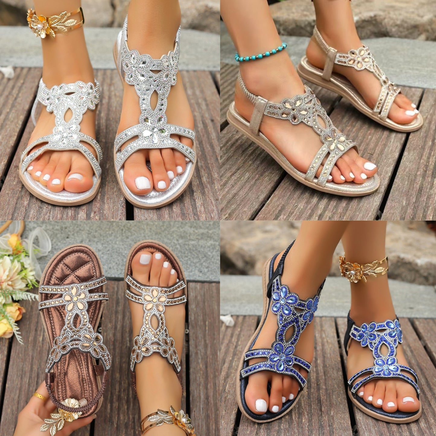 👡❤️【36-43】2025 Sandale plate cu strasuri boeme