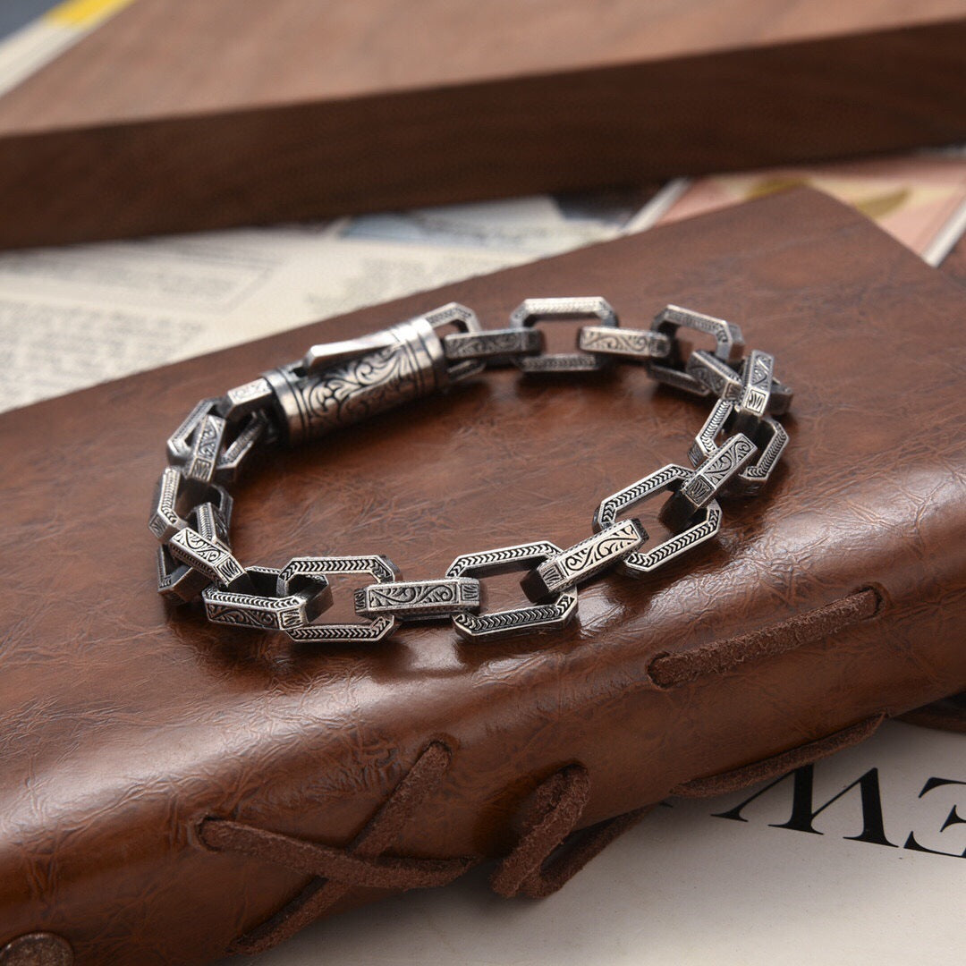 ✨【Fabricată din argint sterling】Brățară de argint S925 pentru bărbați, cu mărgele răsucitoare