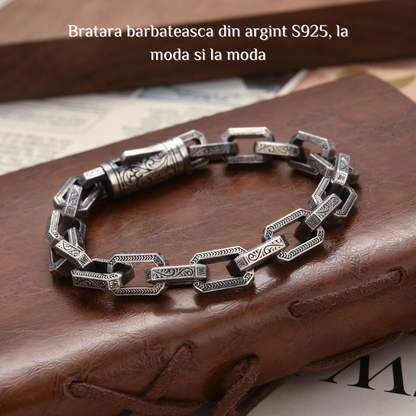 ✨【Fabricată din argint sterling】Brățară de argint S925 pentru bărbați, cu mărgele răsucitoare