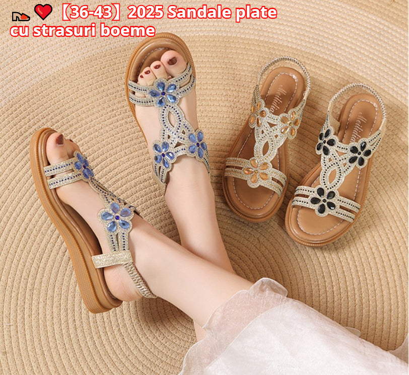 👡❤️【36-43】2025 Sandale plate cu strasuri boeme