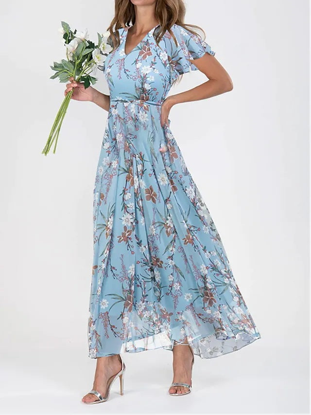 🔥【Timp limitat la jumătate de preț】💖👗【S-3XL】2025 Rochie la modă, cu decolteu în V, cu mâneci scurte și talie de șifon
