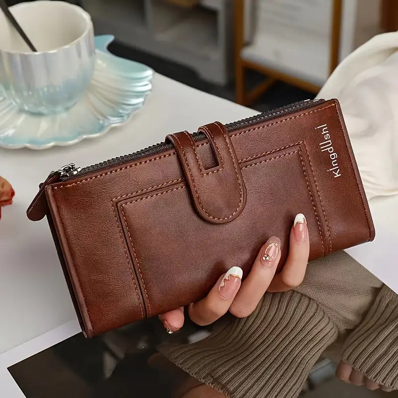 👜 [Reducere pe timp limitat]Portofel retro pentru femei din piele naturală, cu slot pentru mai multe carduri, cu fermoar dublu