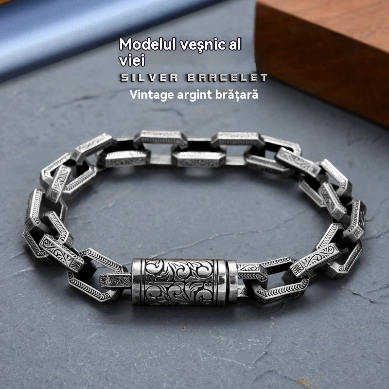 ✨【Fabricată din argint sterling】Brățară de argint S925 pentru bărbați, cu mărgele răsucitoare