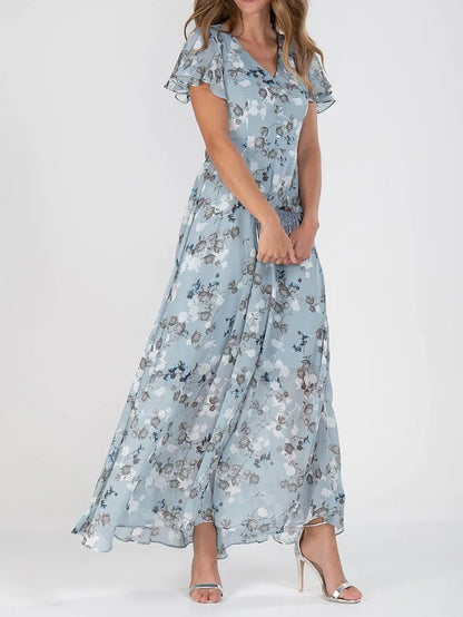 🔥【Timp limitat la jumătate de preț】💖👗【S-3XL】2025 Rochie la modă, cu decolteu în V, cu mâneci scurte și talie de șifon