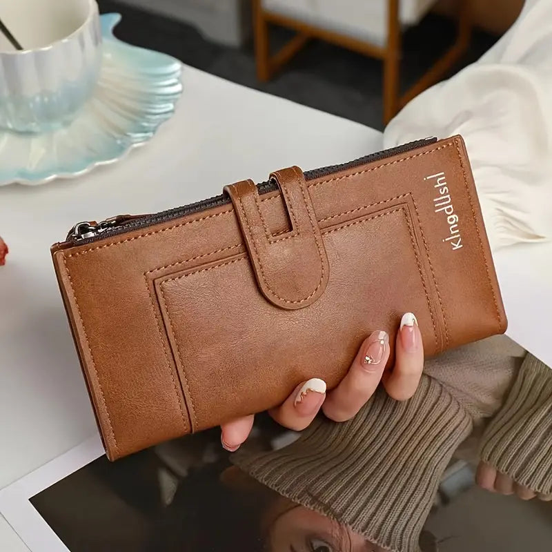 👜 [Reducere pe timp limitat]Portofel retro pentru femei din piele naturală, cu slot pentru mai multe carduri, cu fermoar dublu