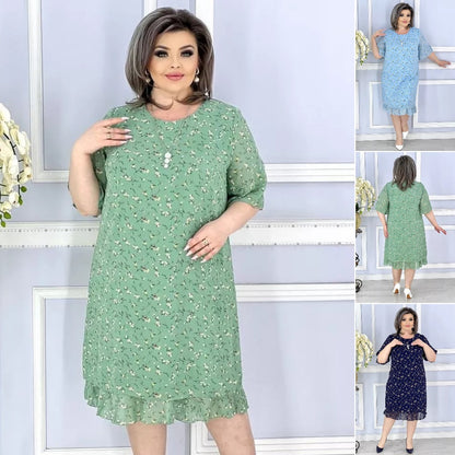 💥👗💕【S-5XL】Rochie elegantă cu imprimeu floral mic de înaltă calitate