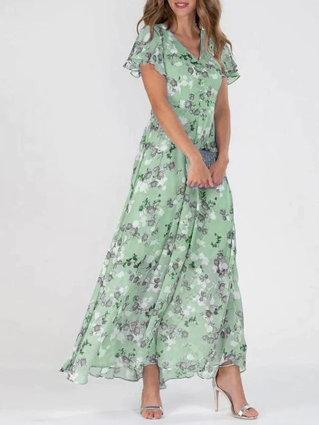 🔥【Timp limitat la jumătate de preț】💖👗【S-3XL】2025 Rochie la modă, cu decolteu în V, cu mâneci scurte și talie de șifon