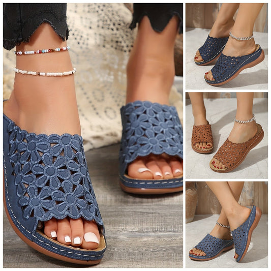 👡【36-43】 2024, papuci cu pană pentru femei, în stil de vară, simpli, casual, cu goluri de flori
