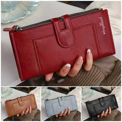 👜 [Reducere pe timp limitat]Portofel retro pentru femei din piele naturală, cu slot pentru mai multe carduri, cu fermoar dublu
