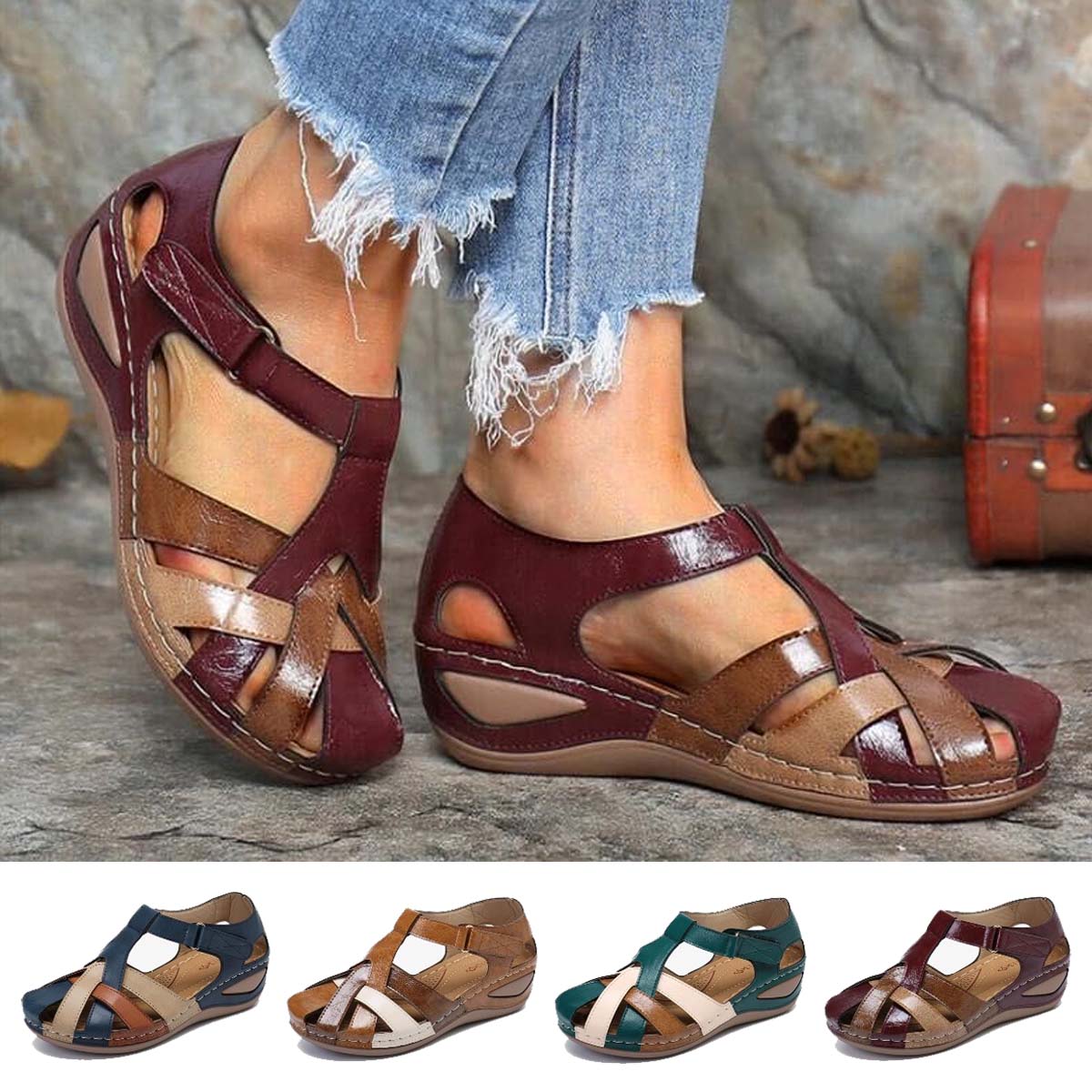 🔥🩰【35-43】Sandalias de plataforma de cuero suave y hueco para mujer
