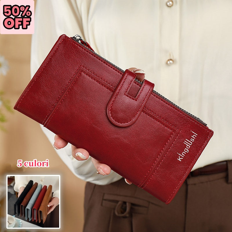 👜 [Reducere pe timp limitat]Portofel retro pentru femei din piele naturală, cu slot pentru mai multe carduri, cu fermoar dublu