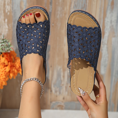 👡【36-43】 2024, papuci cu pană pentru femei, în stil de vară, simpli, casual, cu goluri de flori
