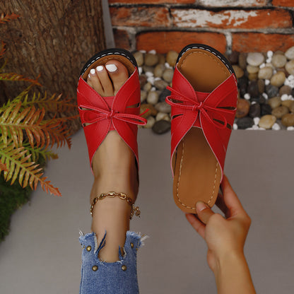 🔥🔥Sandale elegante de damă cu bowknot peep toe slide - slip-on confortabile în aer liber cu suport pentru arc și spate cu bretele
